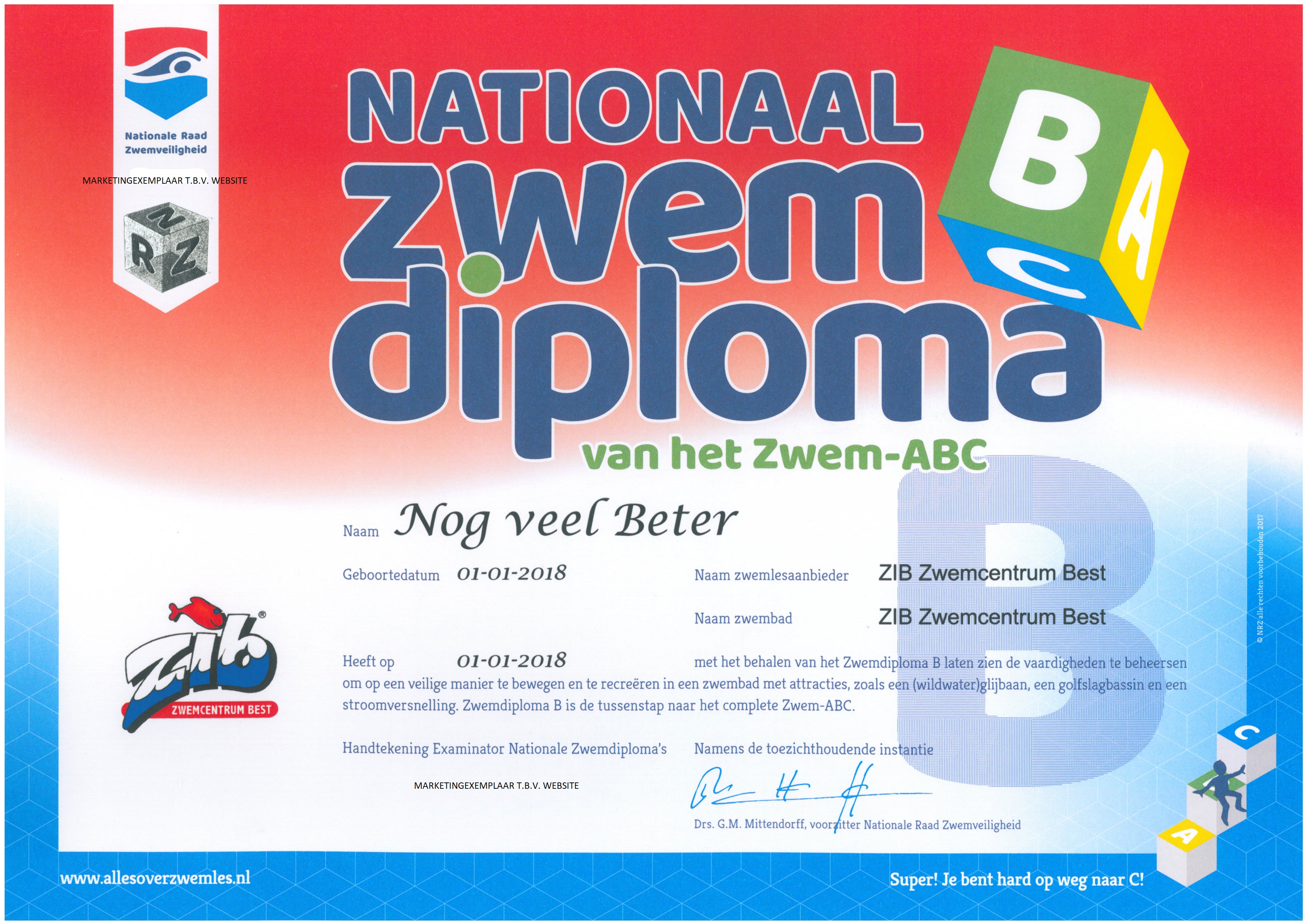 Zwemdiploma B - ZIB Zwemcentrum Best